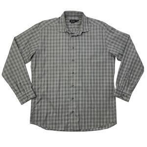 St Croix Shirt Mens XL Grey Check Cotton Button Up Long Sleeve Contemporary